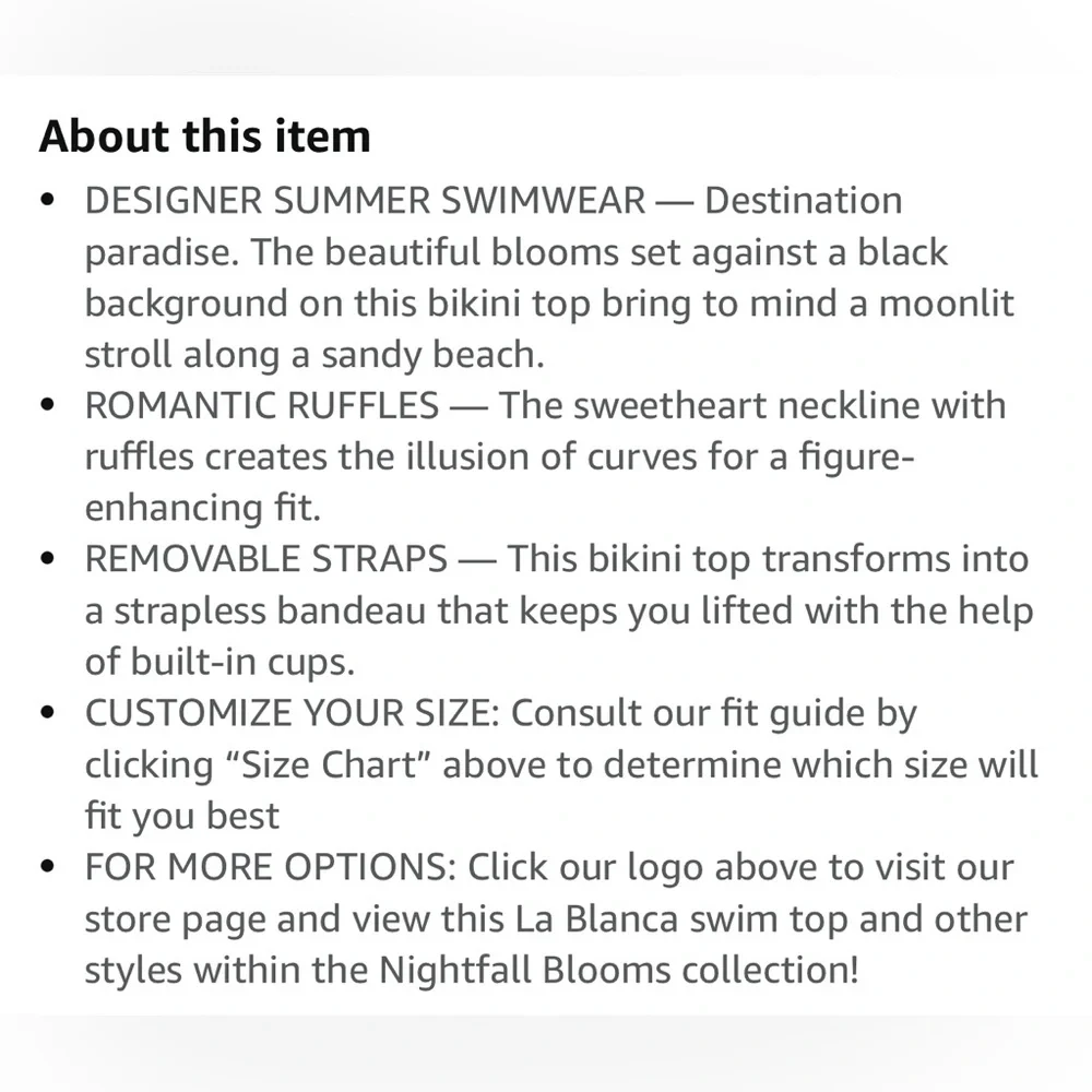 NWT $83 La‎ Blanca Tropical Bandeau Bikini Swim Swimsuit Top 4 XS Black Floral